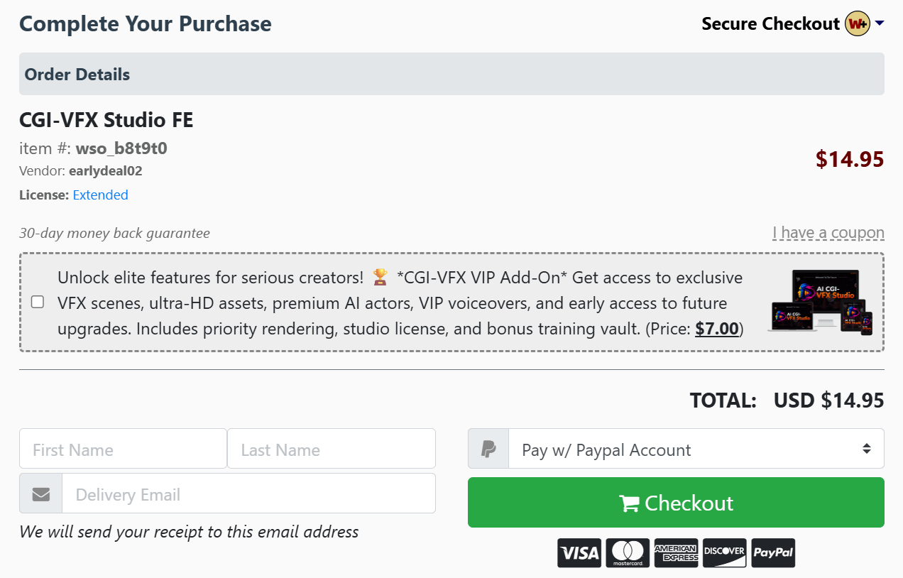 AI CGI-VFX Studio Checkout Page